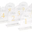 Clear Arch Acrylic Table Numbers (1-10) - 6"x7" Wedding Reception Signs with Gold Print & Stands