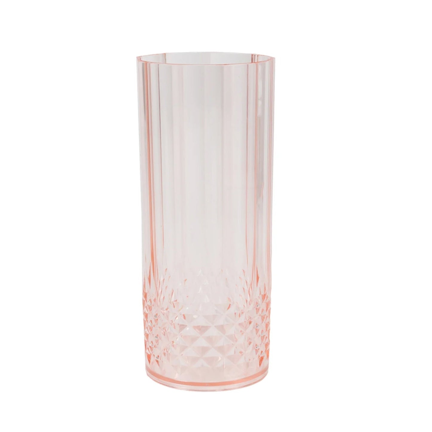 6-Pack Plastic Cocktail Tumblers Transparent Blush Crystal Cut Style - Shatterproof Highball Glasses 14oz