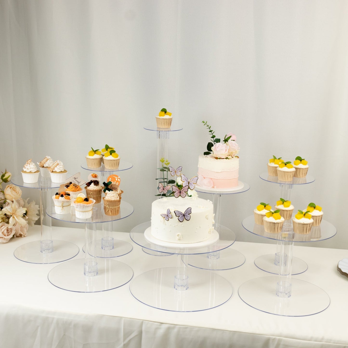 8-Tier Acrylic Cake Stand Set Clear - Assorted Sizes for Buffet Party Tables