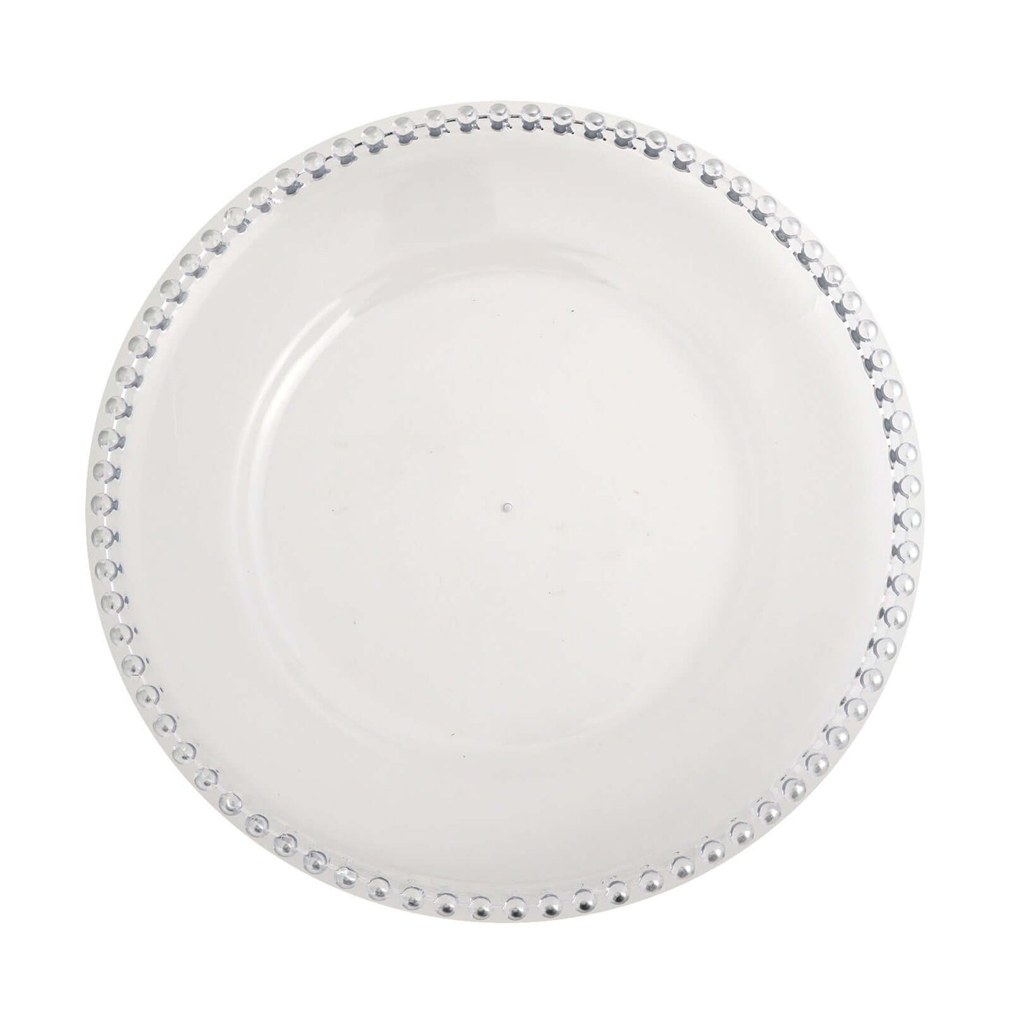 6-Pack Acrylic Round Charger Plates 13" in Clear with Silver Beaded Rim, Decorative Dinner Party Serving Plates