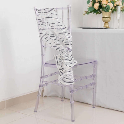 5 Pack Chair Sashes with Wave Embroidered Sequins White/Black 6"x88" - Stylish Glittering Decor for Weddings