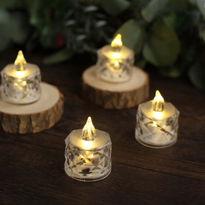 12-Pack LED Flameless Lighting Diamond Style Warm White - Battery Operated Tealight Candles 2"