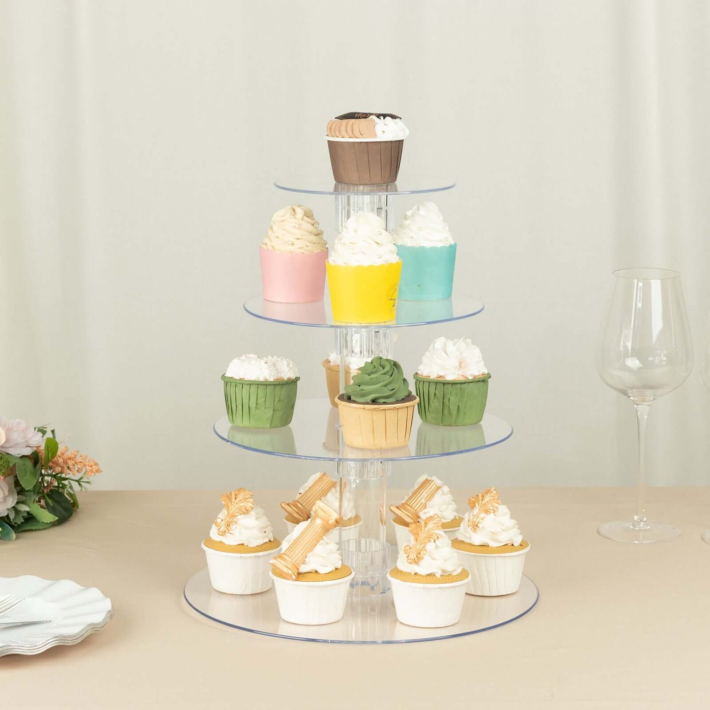 4-Tier Acrylic Round Cupcake Stand Clear - Buffet Party Tables 14"