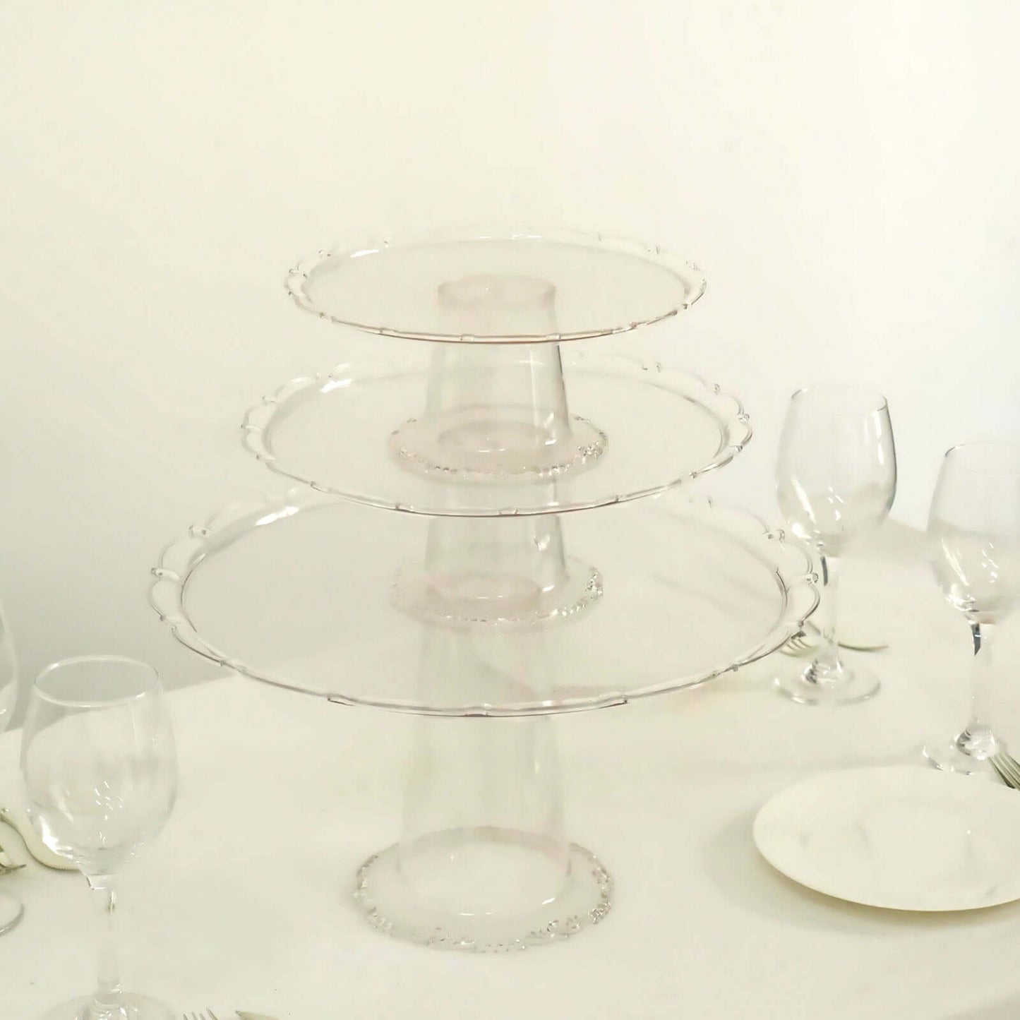 Set of 3 Plastic Round Pedestal Cake Stands Clear for Tea Parties Dessert Buffets & Banquets 9", 11", 15"
