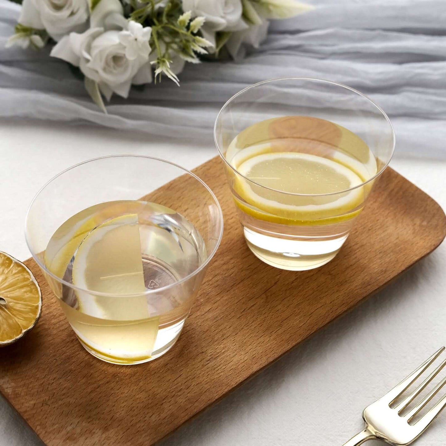 25-Pack Plastic Party Cups Clear Crystal - Stylish Short Disposable Glasses 9oz