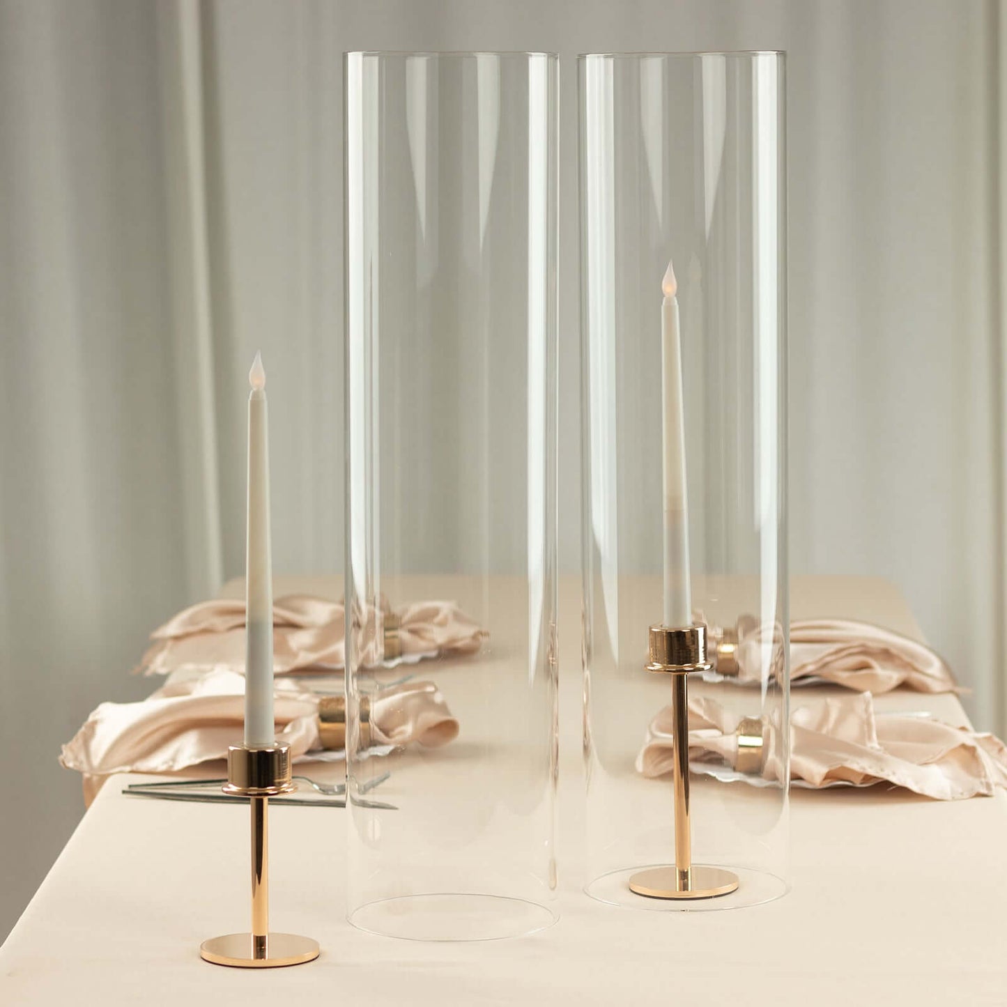 2-Pack Clear Glass Candelabra Shades Open End Hurricane Design - Stylish Table Centerpiece 24"