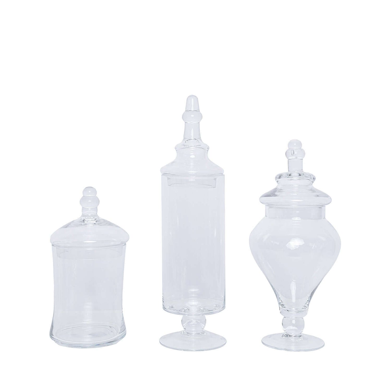 Set of 3 Glass Candy Jars Modern Apothecary Design Clear with Snap-On Lids - Stylish Party Favor Containers 9"/13"/14"