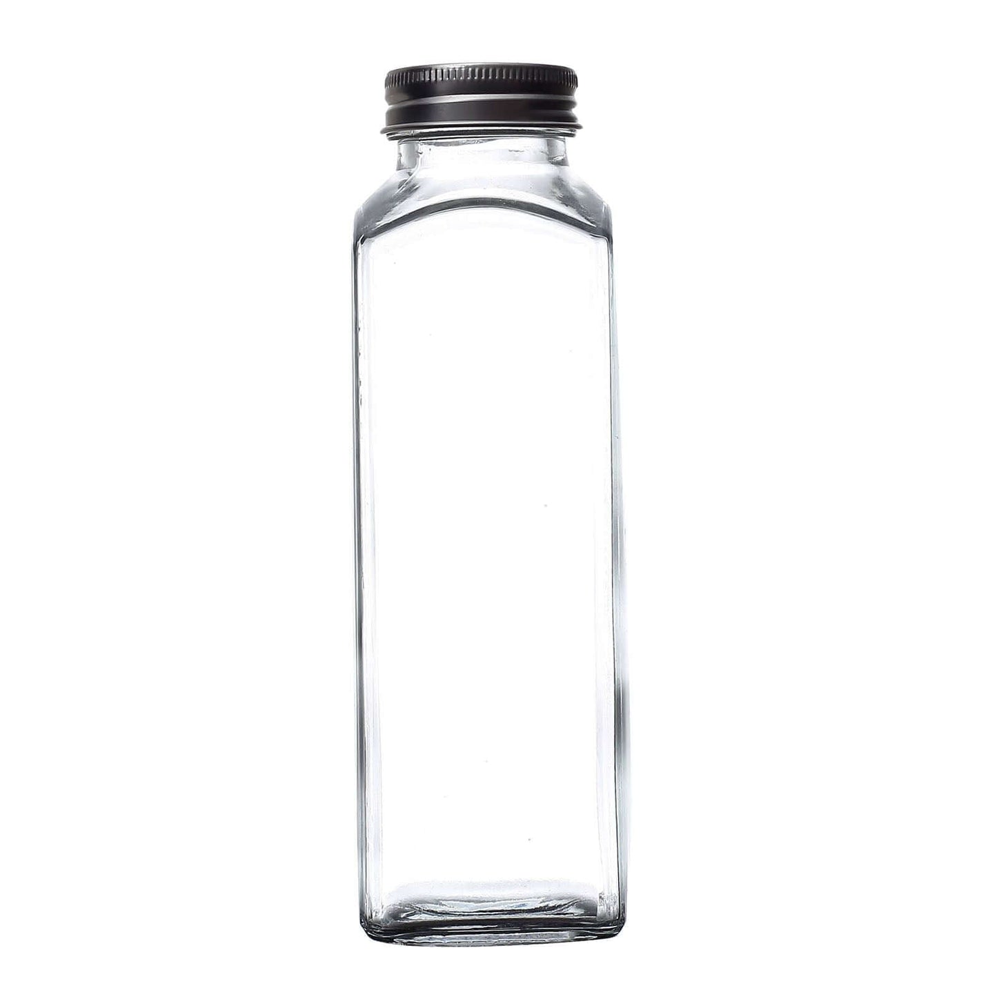 12-Pack Glass Jars French Square Design Clear with Aluminum Caps - Refillable Storage Bottles for Pantry & Organization 7" 12oz