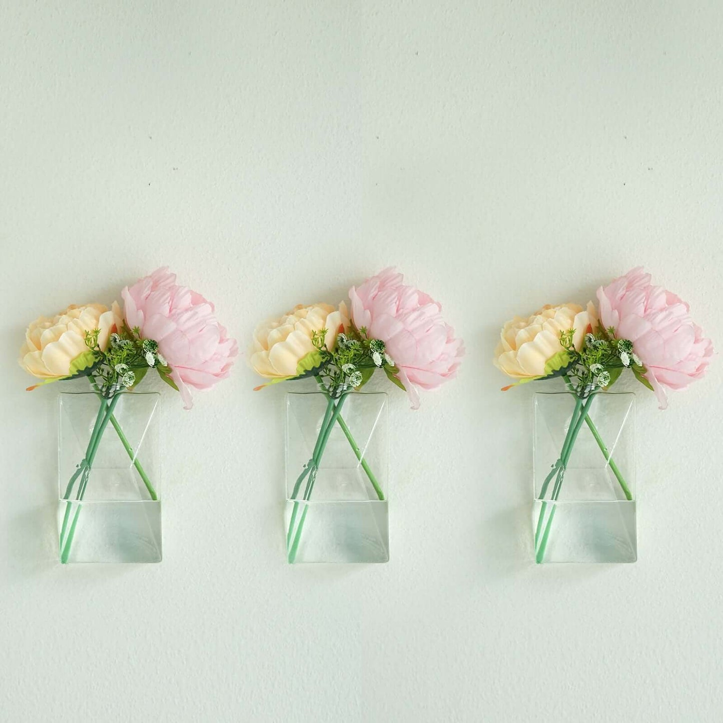 3-Pack Glass Wall Vase Hanging Trapezoid Design Indoor Planters - Modern Wall Mounted Terrariums for Living Spaces