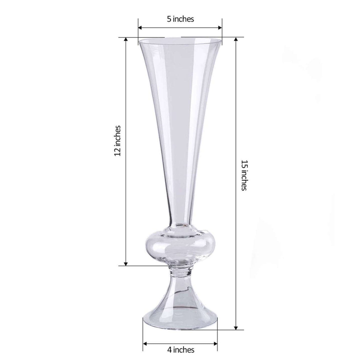 4-Pack Glass Trumpet Vases Crystal Ball Design Clear - Stylish Reversible Floral Centerpieces 15"