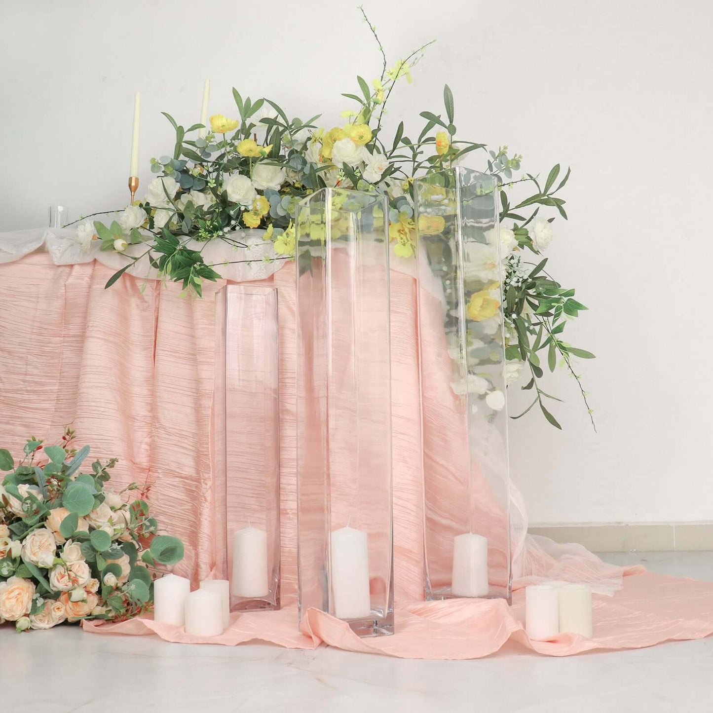 2-Pack Glass Cylinder Vases Square Clear - Durable Heavy Duty Floral Centerpieces for Weddings 28"