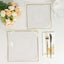 10-Pack Plastic 10" Square Dinner Plates in Clear Concave Style with Gold Rim - Modern Disposable Party Plates