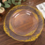 10-Pack Plastic 10" Round Dinner Plates in Transparent Blush with Gold Leaf Embossed Rim - Disposable Vintage Baroque Style Plates