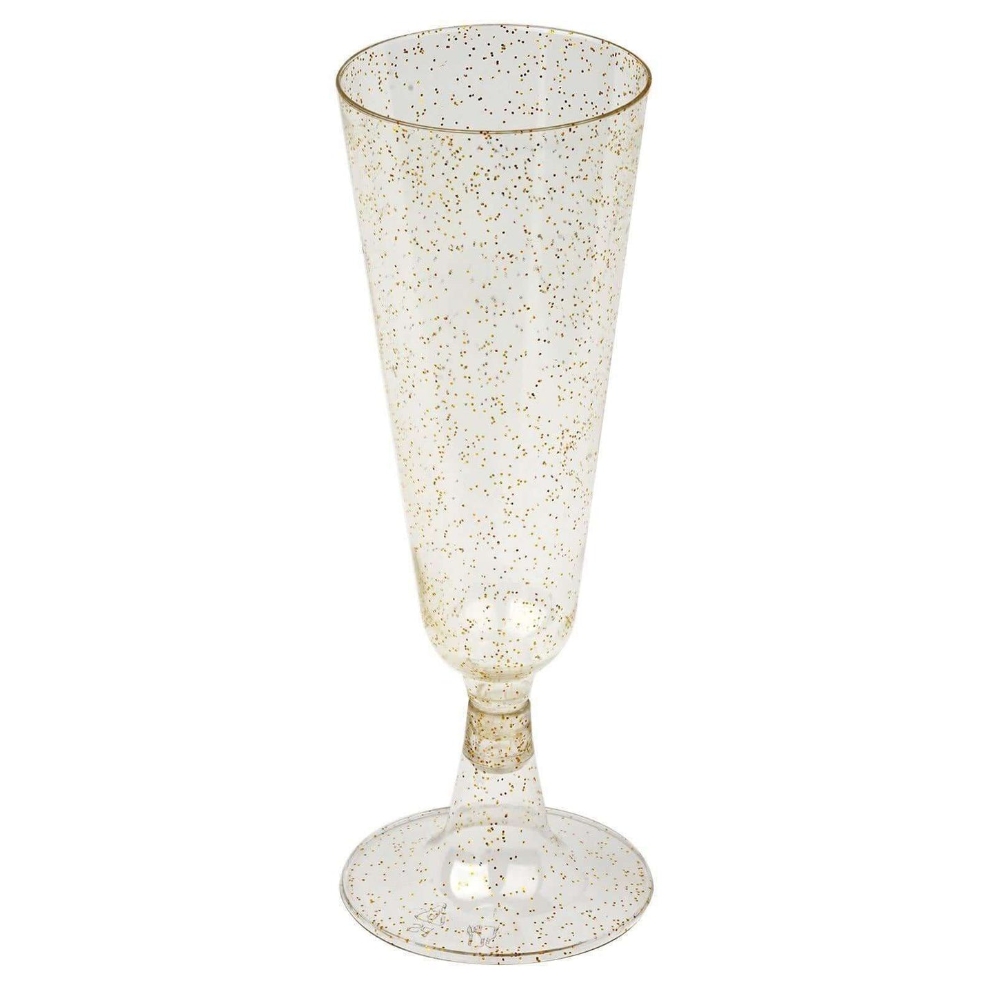12-Pack Plastic Champagne Glasses Gold Glittered Short Stem - Stylish Disposable Flutes with Detachable Base for Toasts 5oz