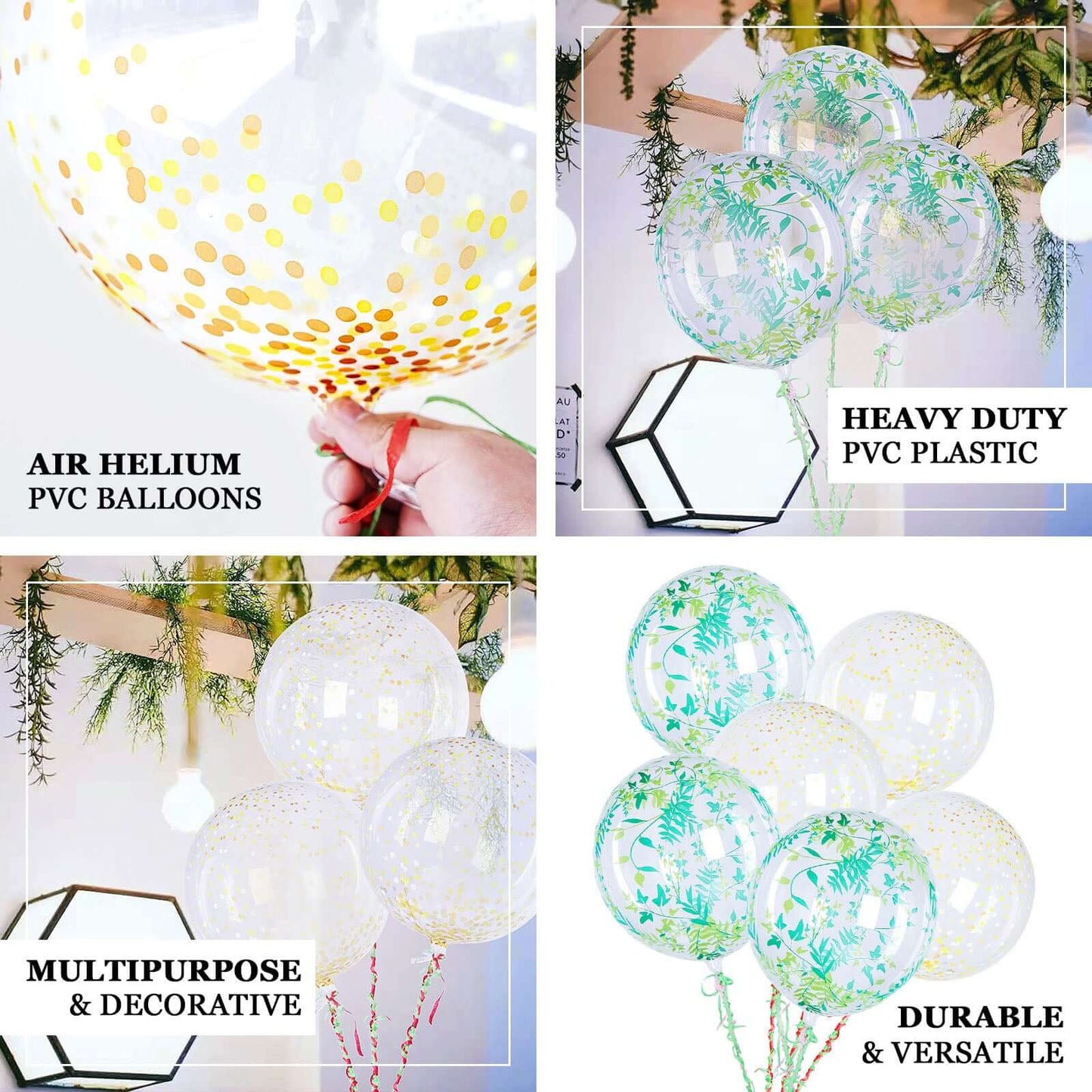 2 Pack 20" Clear Green Leaf Print Bobo Bubble Balloons, Transparent PVC Balloons