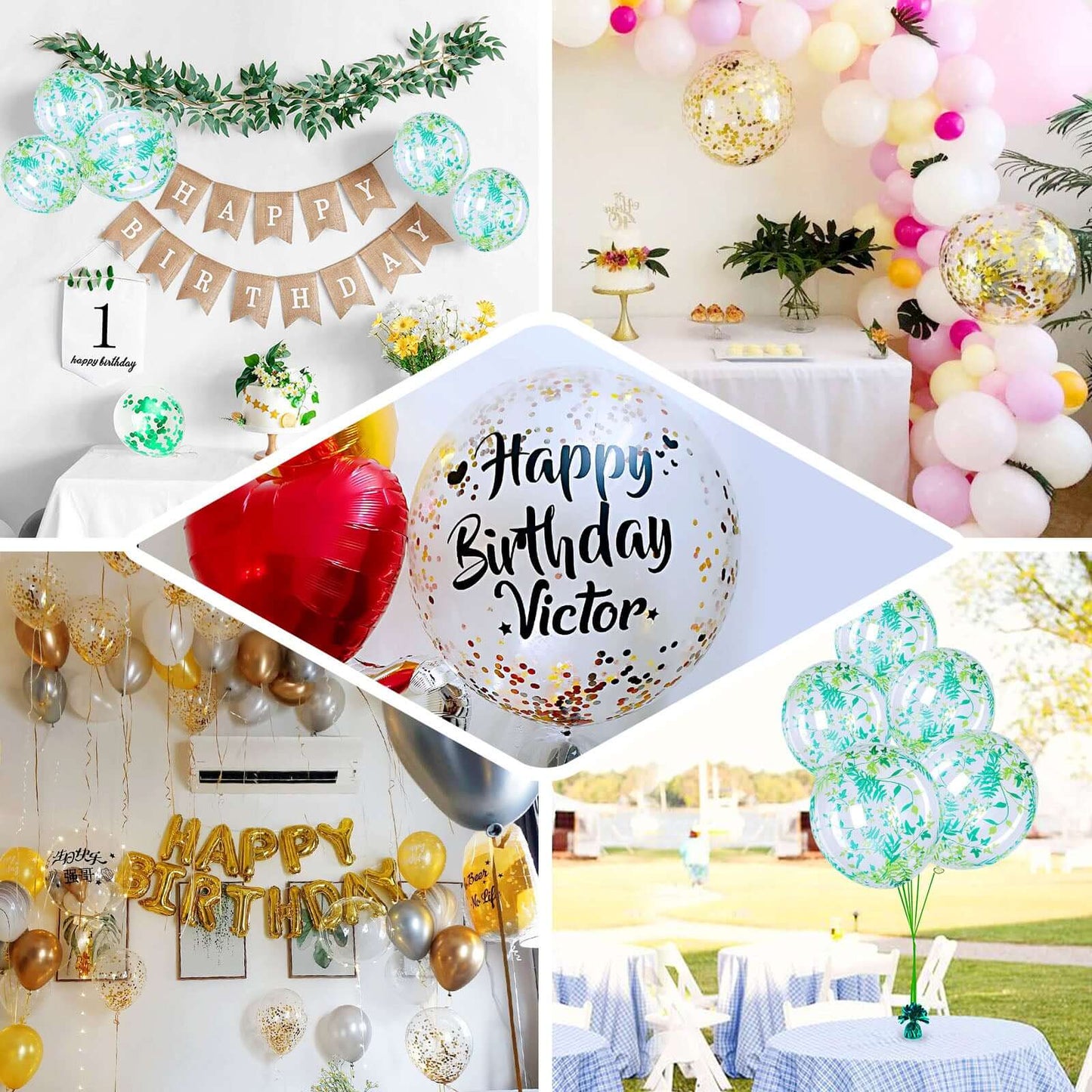 2 Pack 20" Clear Green Leaf Print Bobo Bubble Balloons, Transparent PVC Balloons