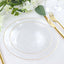 10-Pack Plastic 7" Round Dessert Appetizer Plates in Clear Hammered Design with Gold Rim - Modern Disposable Salad Plates