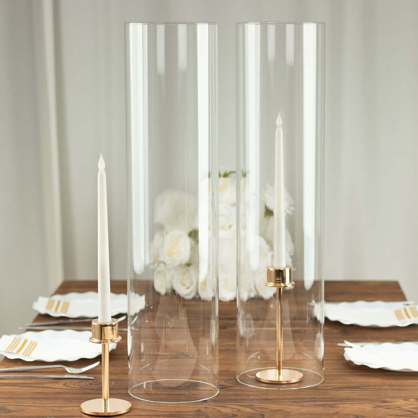 2-Pack Clear Glass Candelabra Shades Open End Hurricane Design - Stylish Table Centerpiece 24"