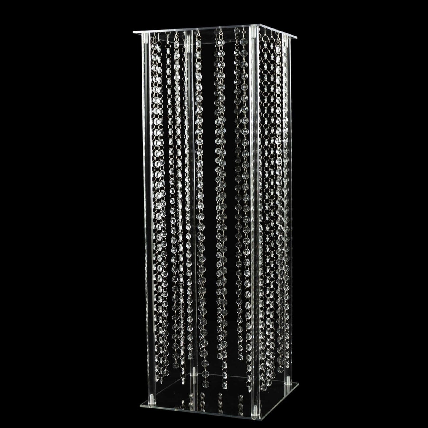 Acrylic Flower Pedestal Vase Pillar Stand with Crystal Beads Clear - Decorative Wedding Floor Centerpiece 32"