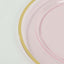 10-Pack Economy Plastic Round Charger Plates 12" in Transparent Blush with Wide Gold Rim, Decorative Dinner Party Serving Plates