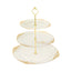 3-Tier Clear Plastic Cupcake Tower Stand with Gold Embossed Baroque Rim, 13" Round Cake Dessert Holder Display Stand Tiered Serving Tray with Top Handle