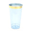 12-Pack Plastic Party Cups Transparent Dusty Blue with Gold Rim - Durable Disposable Tumblers for Drinks 17oz 5.5"