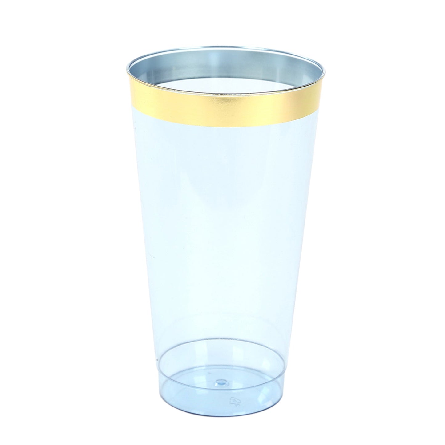 12-Pack Plastic Party Cups Transparent Dusty Blue with Gold Rim - Durable Disposable Tumblers for Drinks 17oz 5.5"