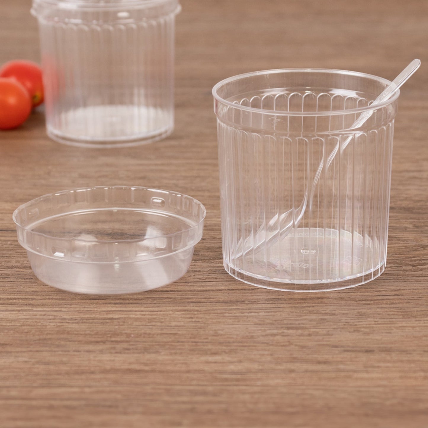 24-Pack Plastic Fruit Dessert Cups Ribbed Clear with Lid and Spoon - Ideal for Parfaits 5oz