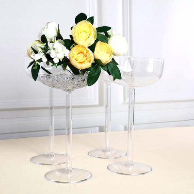4-Pack Plastic Flower Vases Champagne Glass Design Clear - Fillable Long Stem Centerpieces for Events 18"