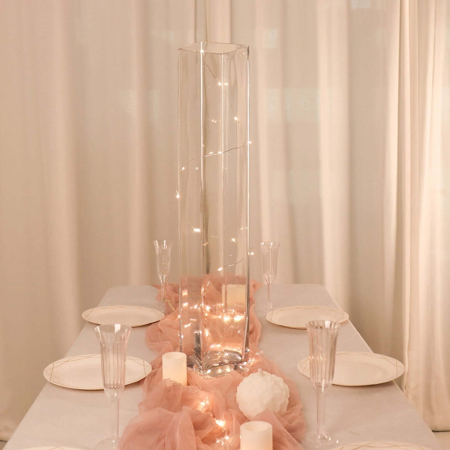 2-Pack Glass Cylinder Vases Square Clear - Durable Heavy Duty Floral Centerpieces for Weddings 28"