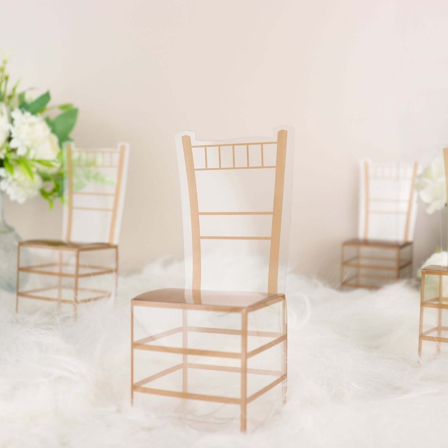 25 Pack Clear and Gold PVC Chiavari Chair-Shaped Party Favor Candy Gift Boxes - 2"x5"
