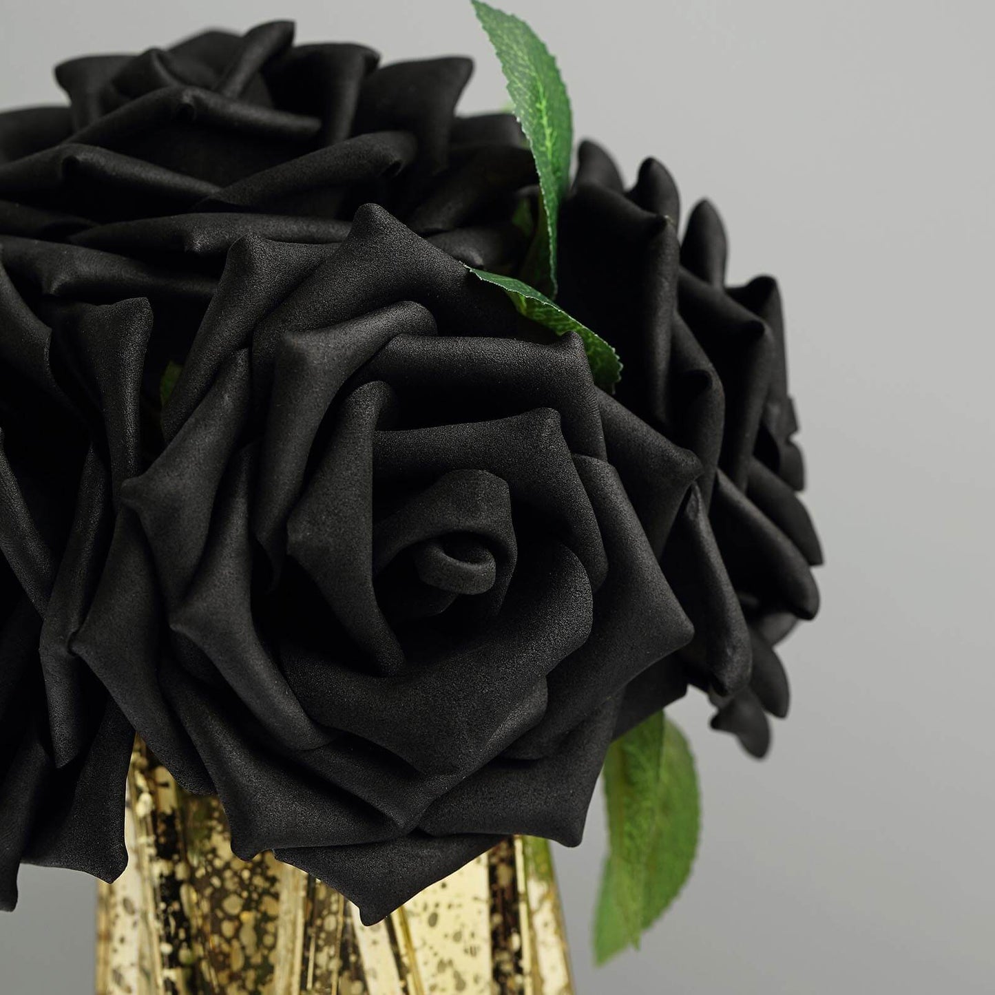 24 Roses 5" Black Artificial Foam Flowers With Stem Wire and Leaves
