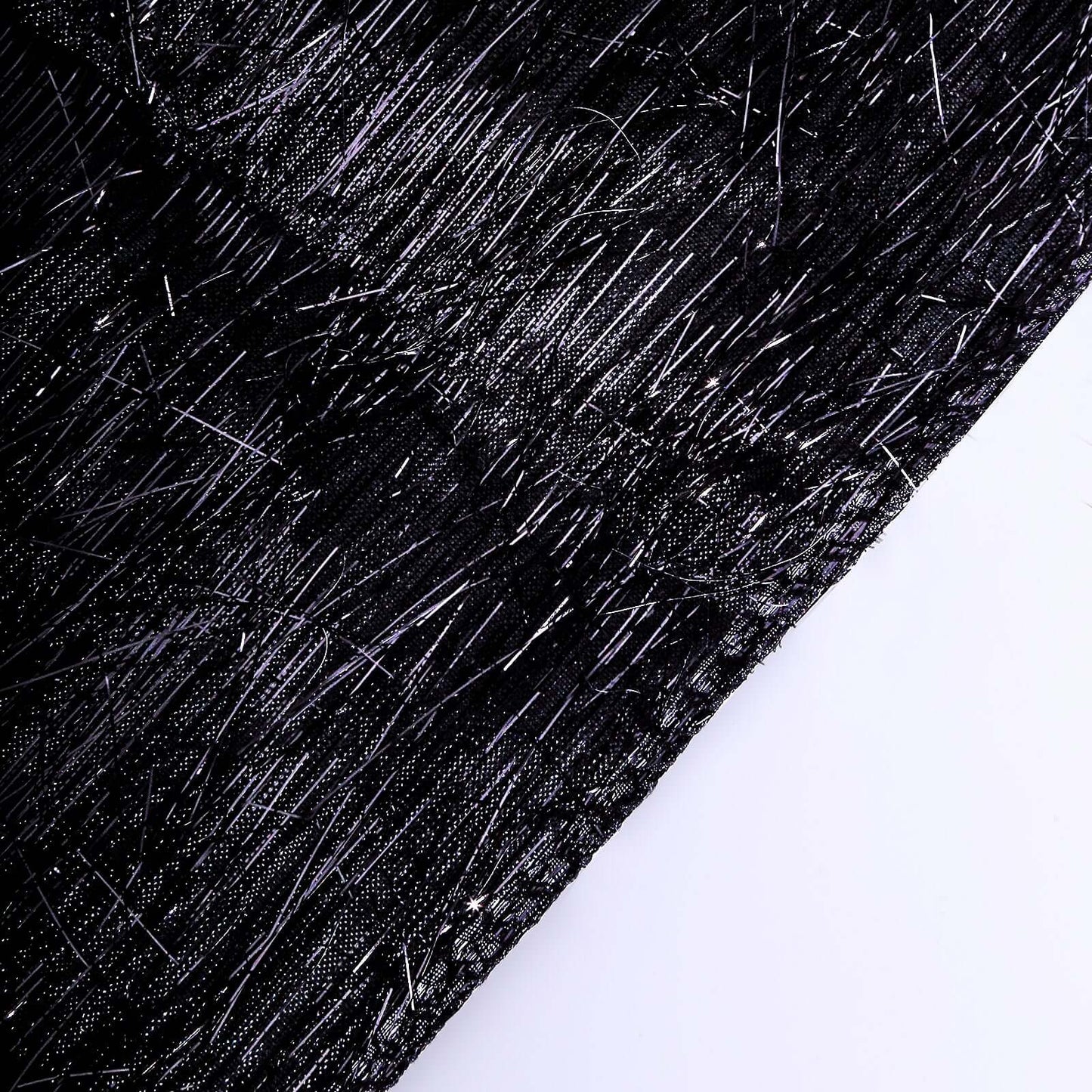 Metallic Tinsel Polyester 12"x108" Table Runner Black - Shimmery Fringe Shag Table Decor