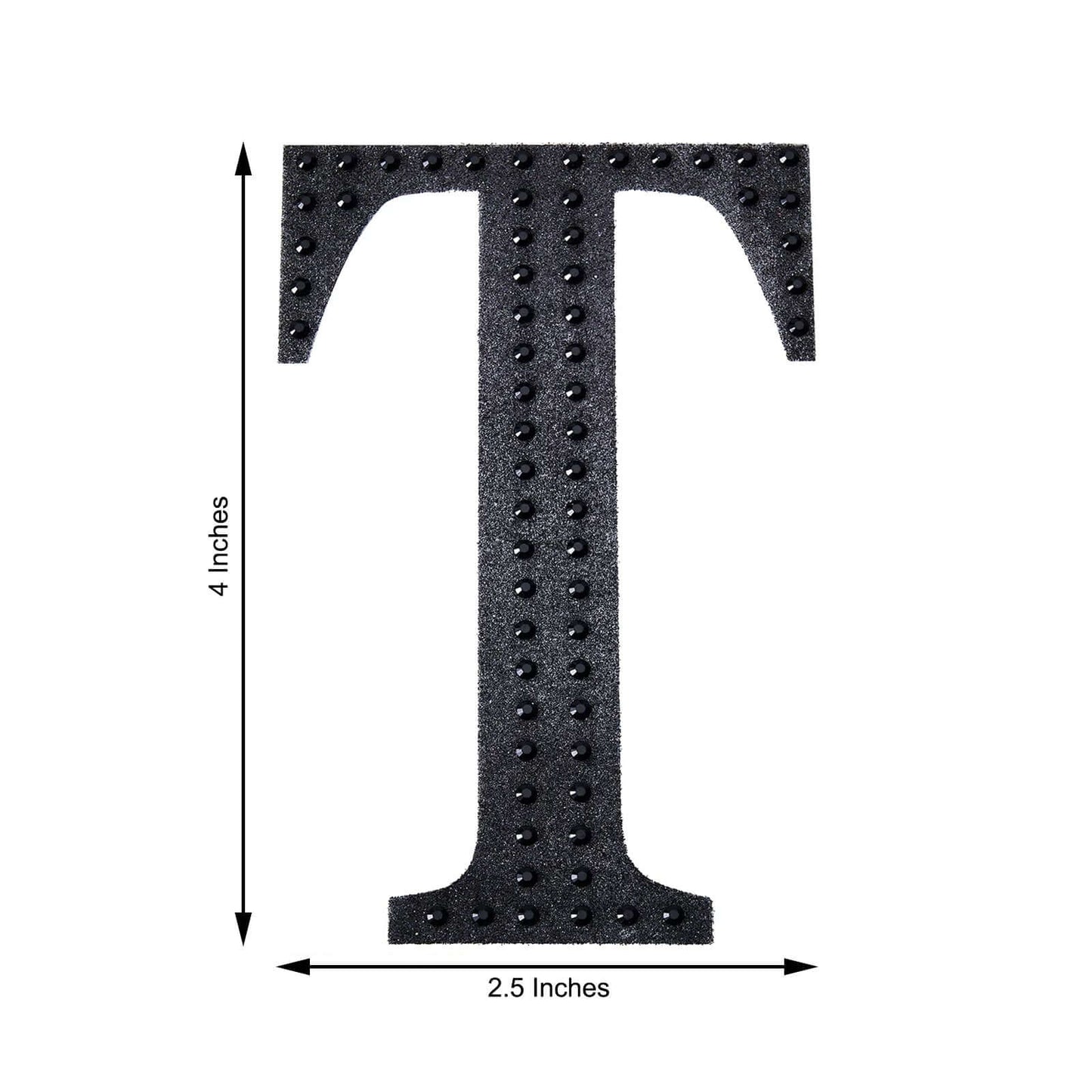 Decorative Rhinestone Alphabet "T" Letter Stickers, Glitter Adhesive Craft Letters Black DIY Sparkle Embellishments 4"
