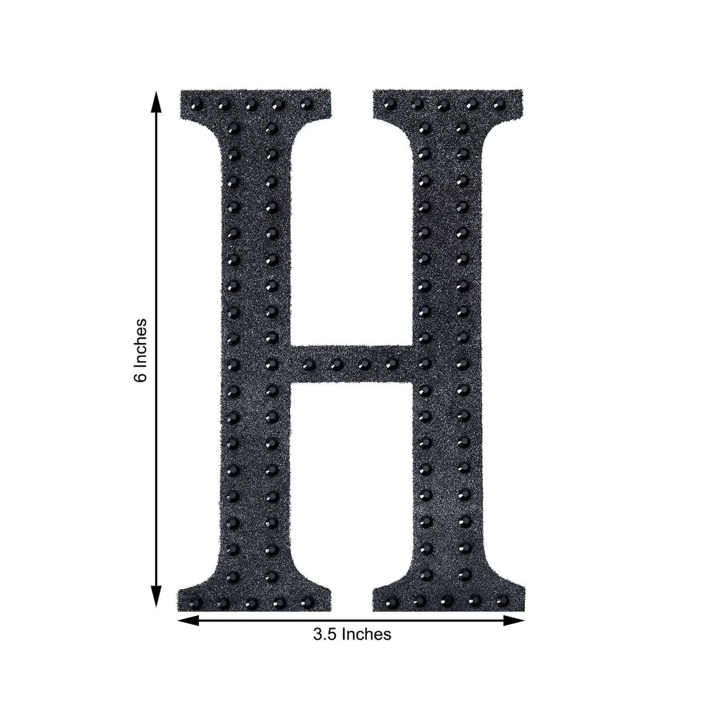 Decorative Rhinestone Alphabet "H" Letter Stickers, Glitter Adhesive Craft Letters Black DIY Sparkle Embellishments 6"