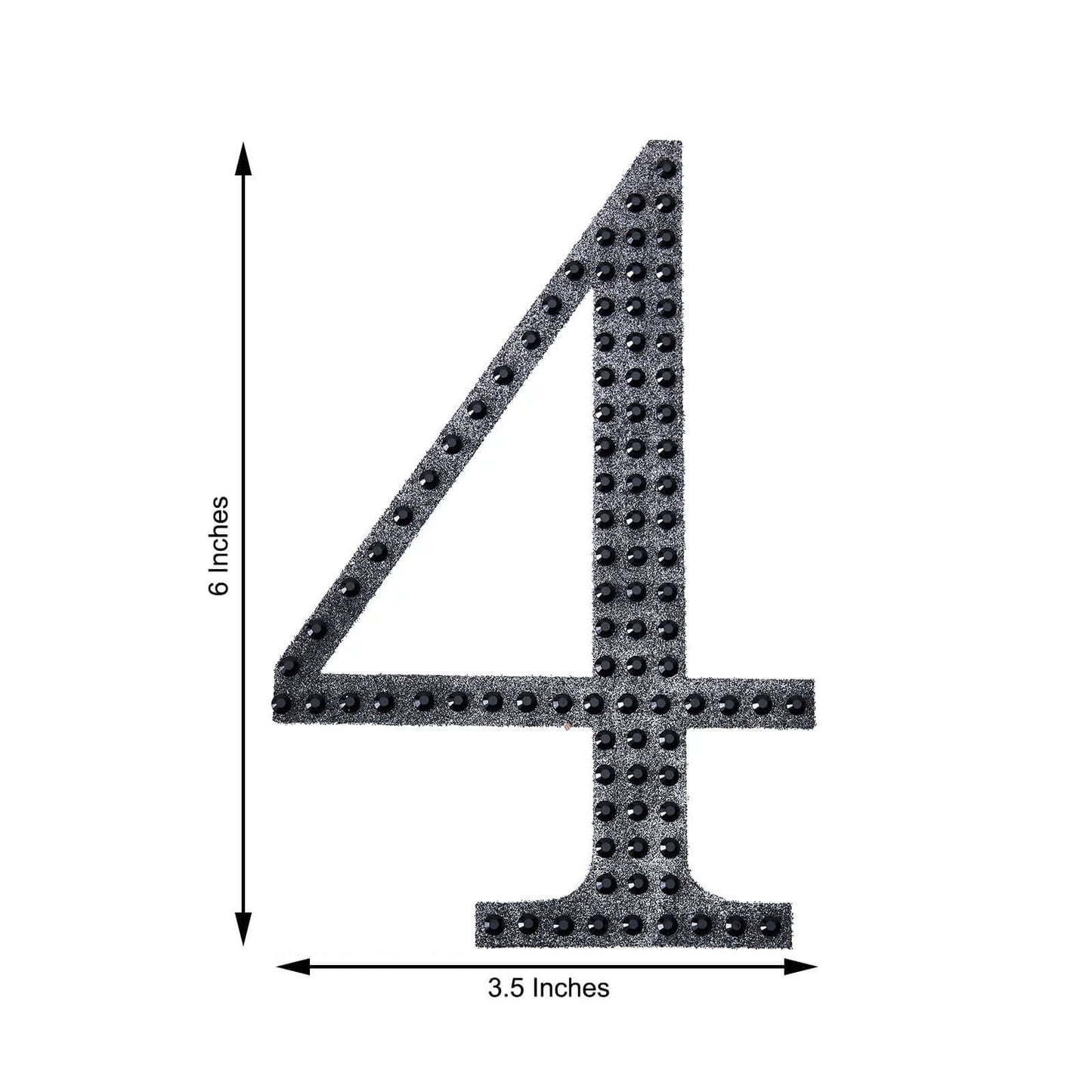 Decorative Rhinestone Number "4" Stickers, Glitter Adhesive Craft Numbers Black DIY Sparkle Embellishments 6"