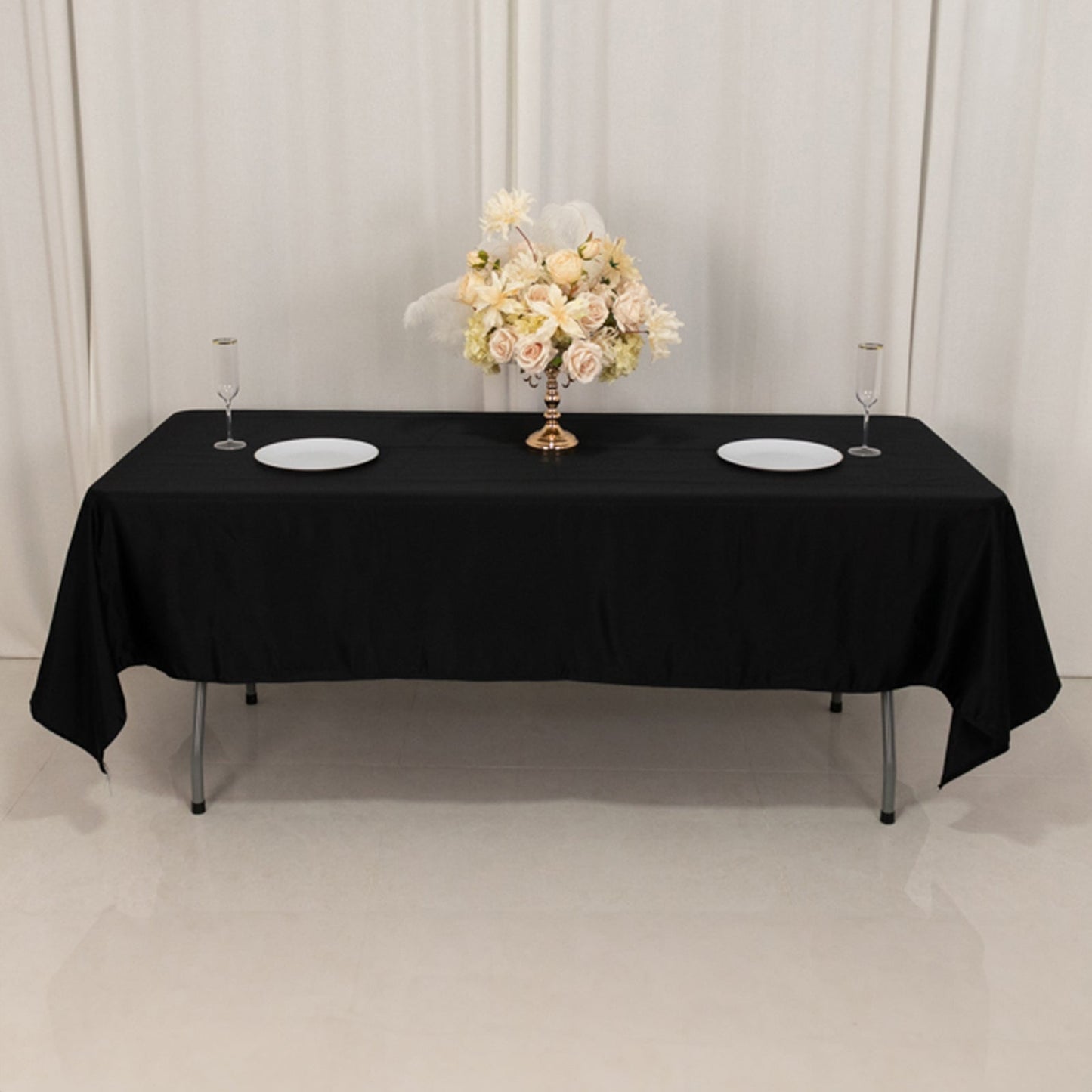 Lamour Satin 60"x102" Rectangle Tablecloth Black - Durable & Silky Soft Feel Table Cover for Weddings & Banquets