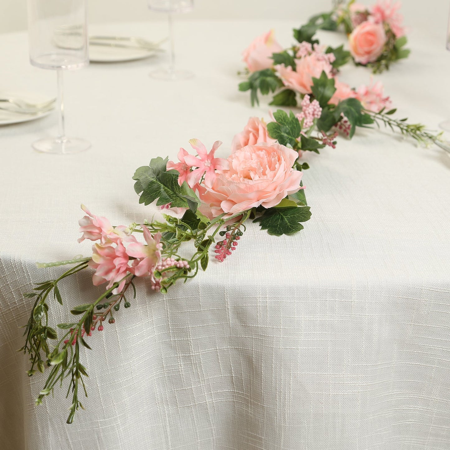 6ft Blush Silk Rose Peony Flower Garland, Mixed Floral Greenery Garland Artificial Hanging Vine