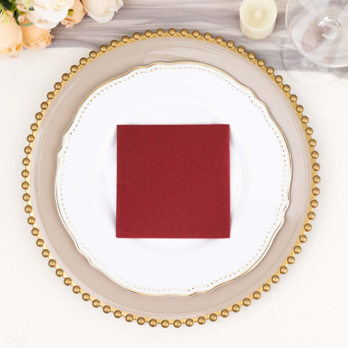 20 Pack Linen-Like Paper 5"x5" Napkins Burgundy - Highly Absorbent Airlaid Napkins