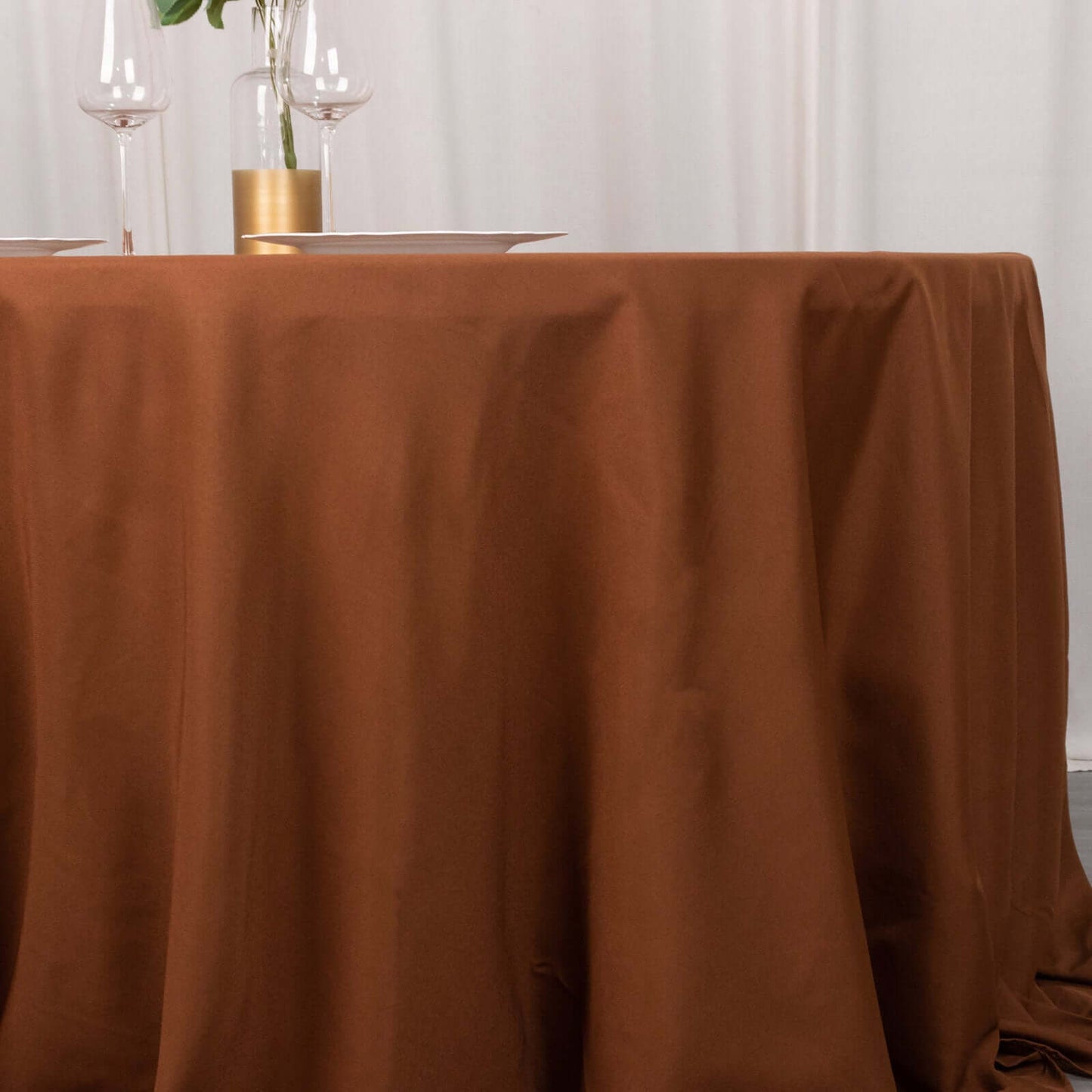 Polyester 132" Round Tablecloth Cinnamon Brown - Seamless Chic Table Cover