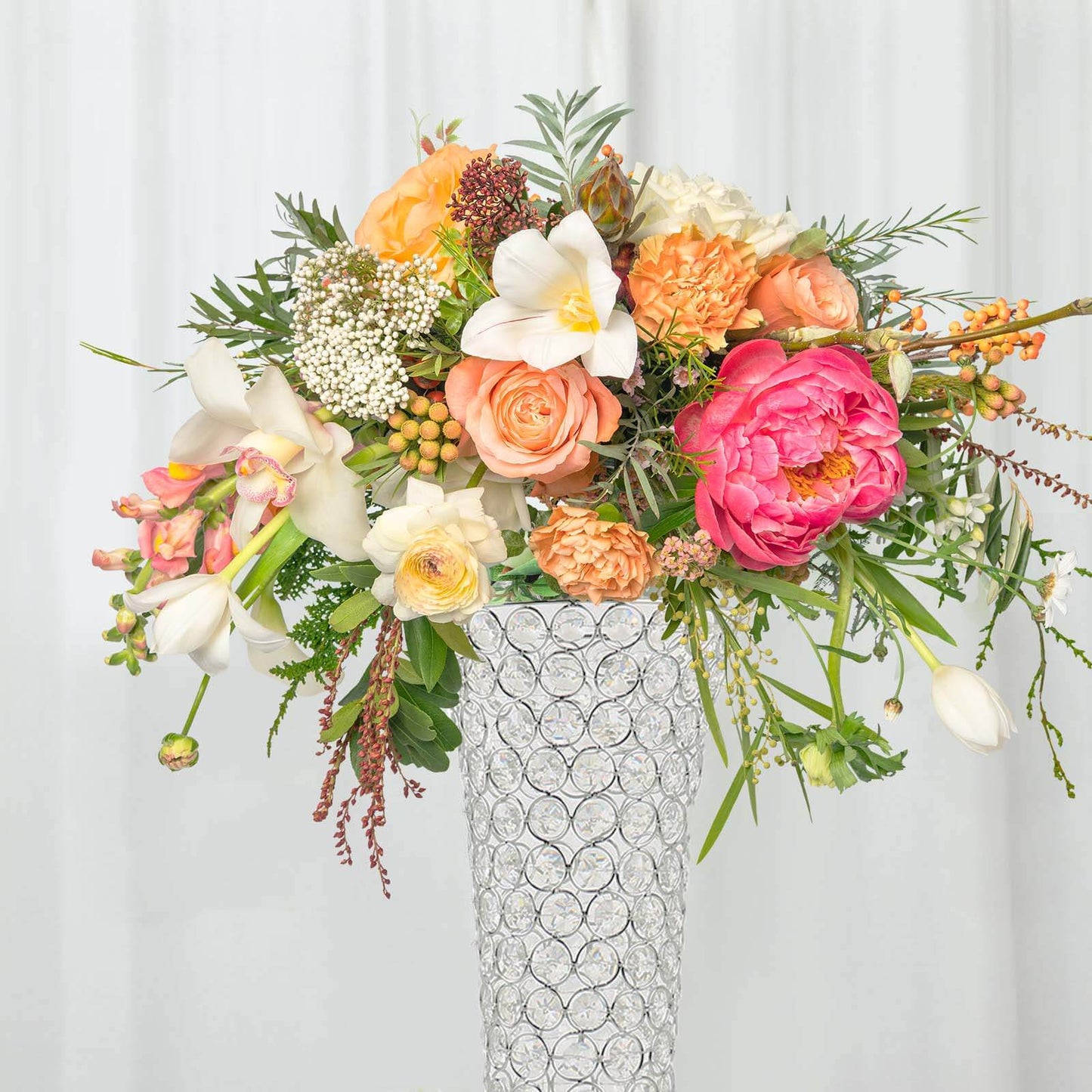 2-Pack Crystal Beaded Trumpet Vase Silver - Exquisite Floral Display Centerpiece Stand Set for Banquets & Receptions 28" Tall