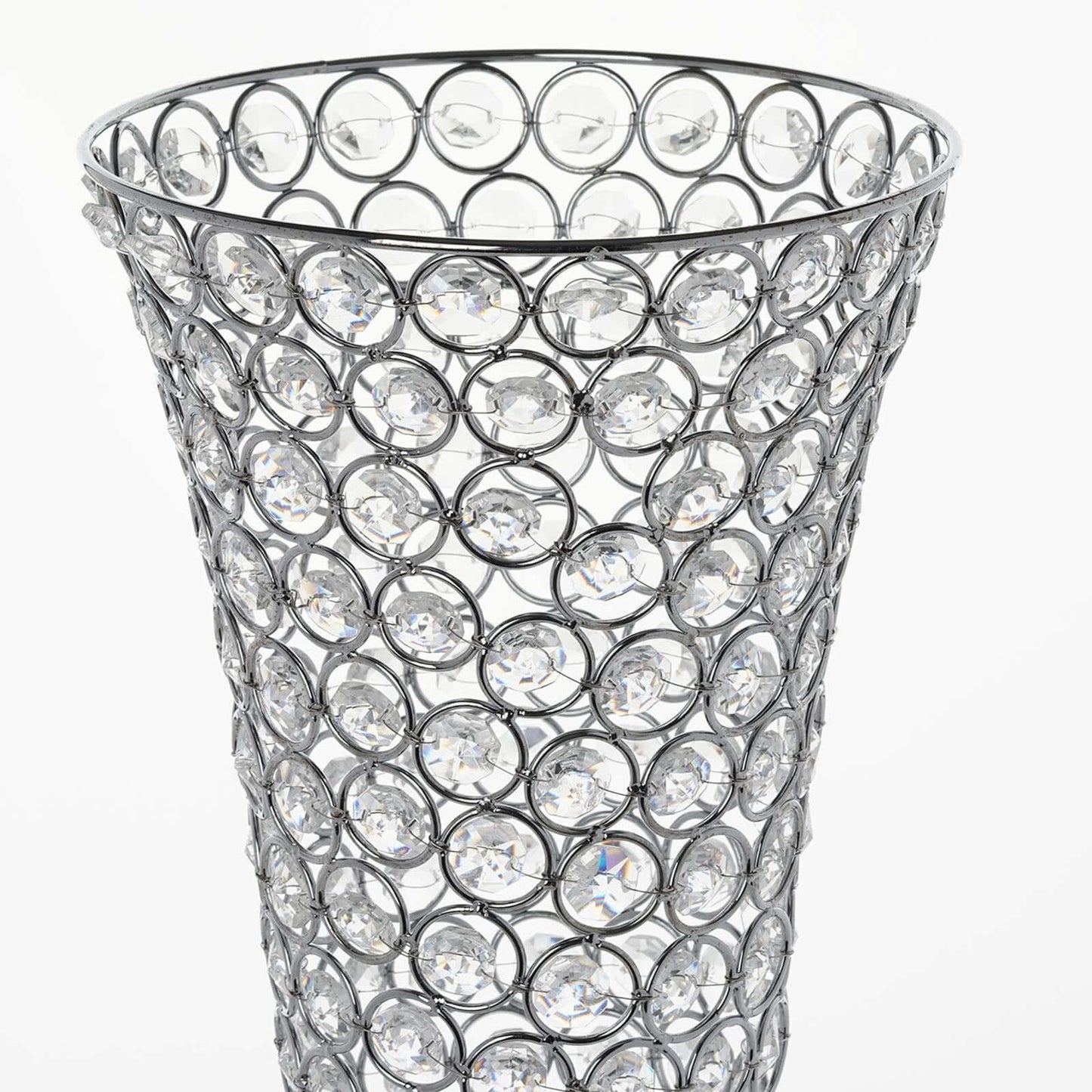 2-Pack Crystal Beaded Trumpet Vase Set Silver - Table Centerpiece for Stylish Decor 22"