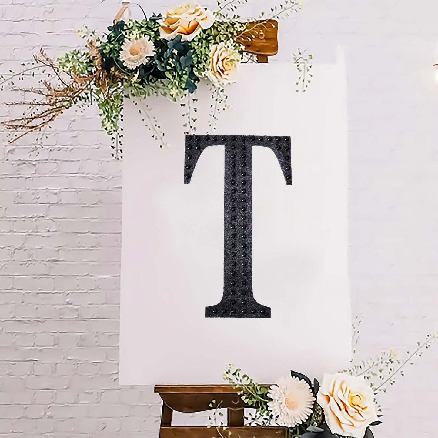 Decorative Rhinestone Alphabet "T" Letter Stickers, Glitter Adhesive Craft Letters Black DIY Sparkle Embellishments 8"