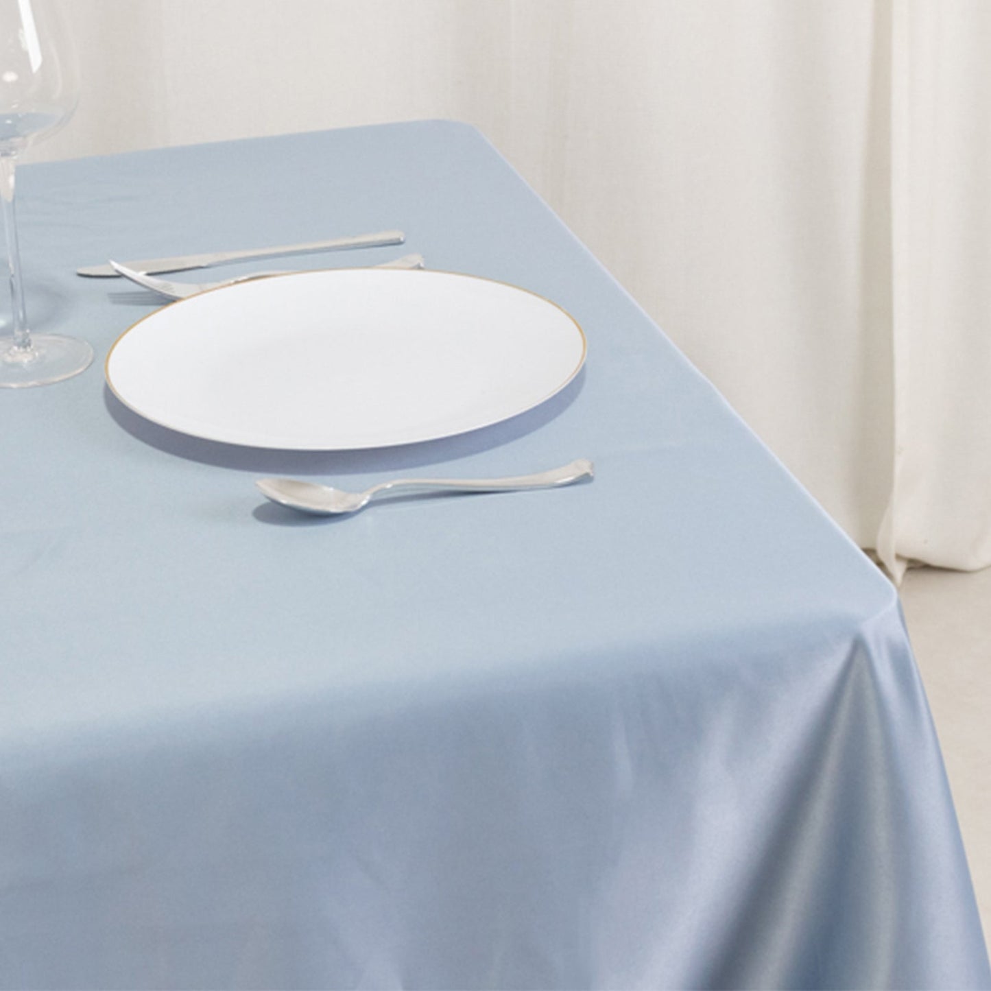 Lamour Satin 54"x54" Table Overlay Square Tablecloth Dusty Blue - Durable & Silk-Like Table Cover