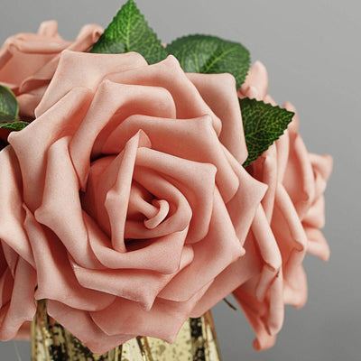 24 Roses 5" Dusty Rose Artificial Foam Flowers With Stem Wire and Leaves