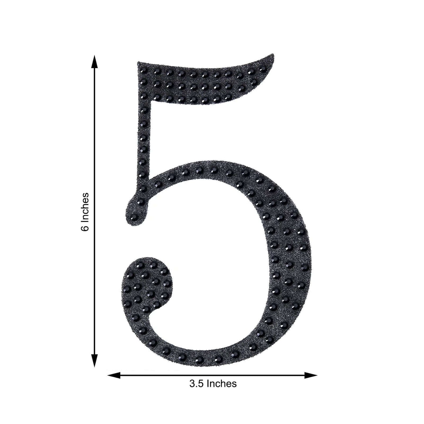 Decorative Rhinestone Number "5" Stickers, Glitter Adhesive Craft Numbers Black DIY Sparkle Embellishments 6"