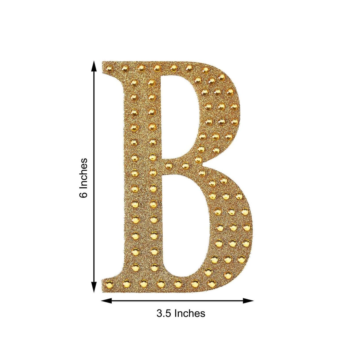 Decorative Rhinestone Alphabet "B" Letter Stickers, Glitter Adhesive Craft Letters Gold DIY Sparkle Embellishments 6"