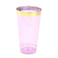 12-Pack Plastic Party Cups Transparent Purple with Gold Rim - Durable Disposable Tumblers for Drinks 17oz 5.5"