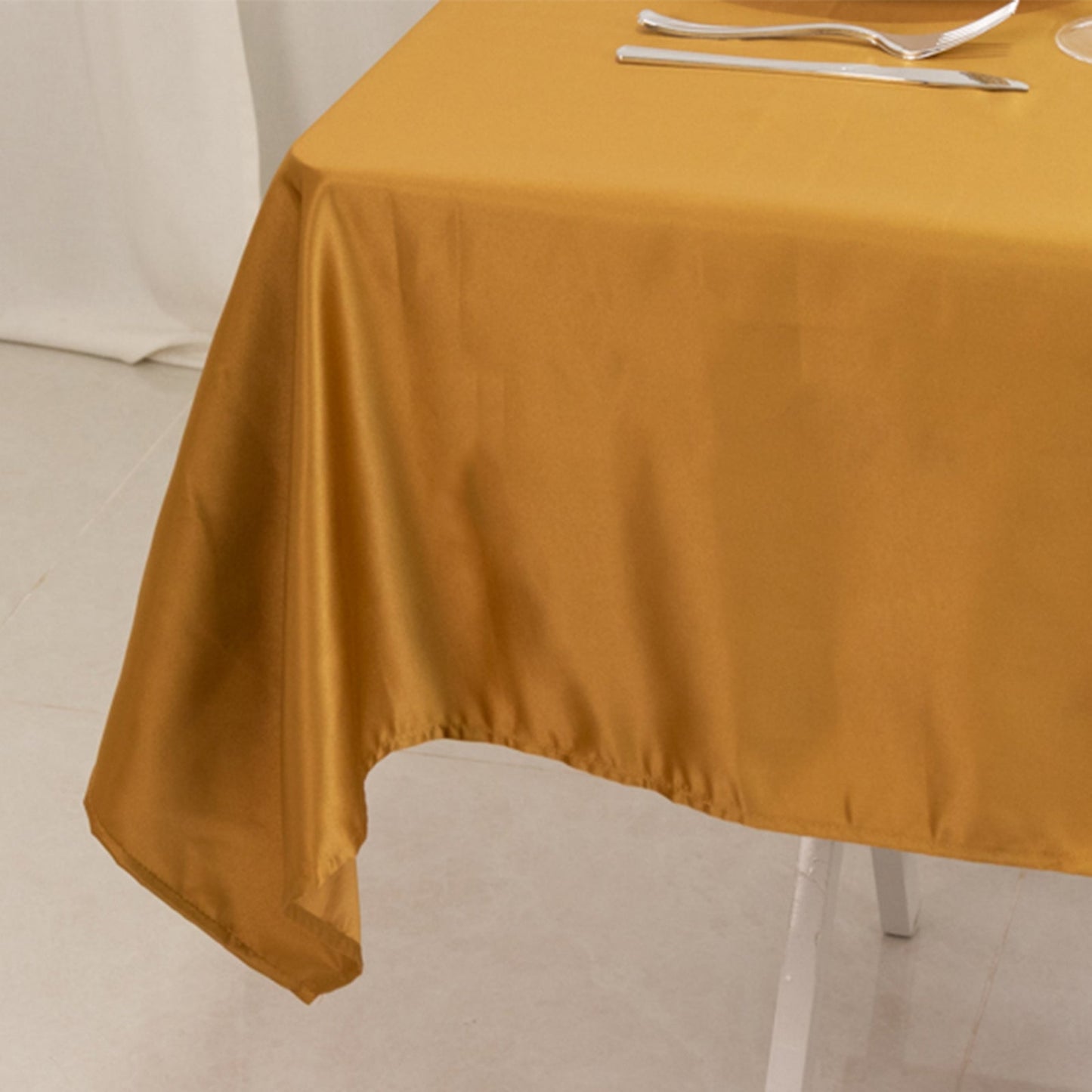 Lamour Satin 54"x54" Table Overlay Square Tablecloth Gold - Durable & Silk-Like Table Cover for Weddings & Parties