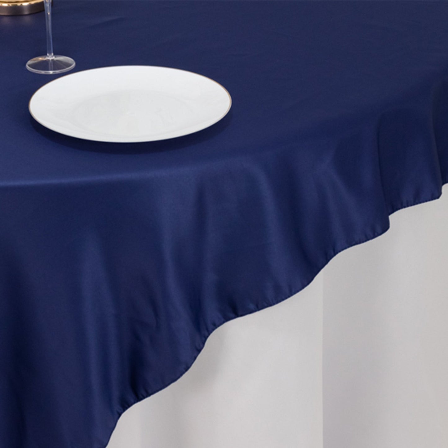 Lamour Satin 72"x72" Table Overlay Square Tablecloth Navy Blue - Smooth Finish Table Topper